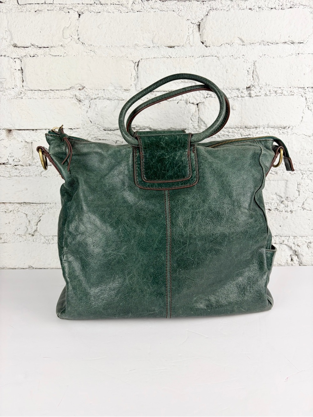 Hobo Sheila Green Leather Round Circle Handle Satchel Bag Purse